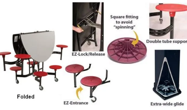 AmTab Quick Ship Mobile Stool Cafeteria Table w/ Elliptical Top^ Cafeteria|Cafeteria Tables