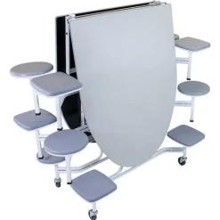 AmTab Quick Ship Mobile Stool Cafeteria Table w/ Elliptical Top^ Cafeteria|Cafeteria Tables