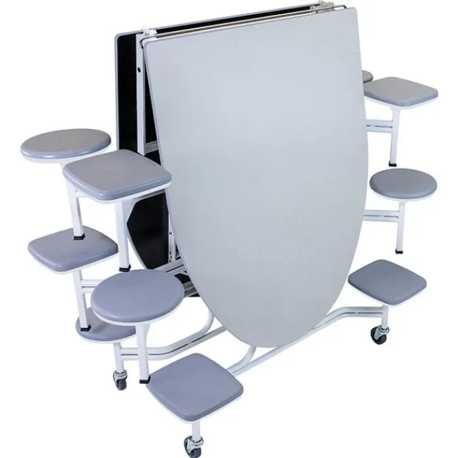 AmTab Quick Ship Mobile Stool Cafeteria Table w/ Elliptical Top^ Cafeteria|Cafeteria Tables