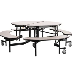 National Public Seating Quick Ship 60'' Round Mobile Bench Cafeteria Table w/ MDF Top, ProtectEdge & Powder Coat Frame^ Cafeteria|Cafeteria Tables