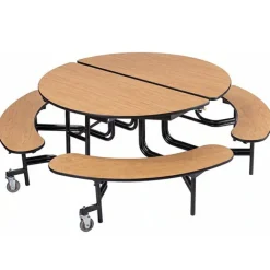 National Public Seating Quick Ship 60'' Round Mobile Bench Cafeteria Table w/ MDF Top, ProtectEdge & Powder Coat Frame^ Cafeteria|Cafeteria Tables