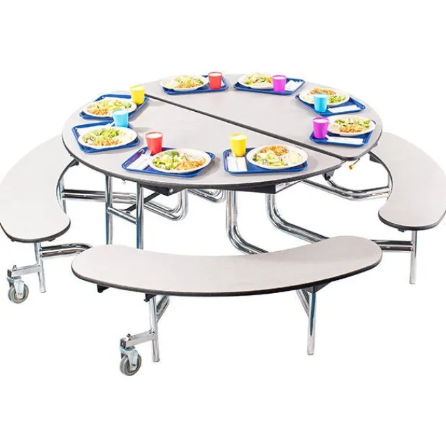 National Public Seating Quick Ship 60'' Round Mobile Bench Cafeteria Table w/ MDF Top, ProtectEdge & Chrome Frame^ Cafeteria|Cafeteria Tables