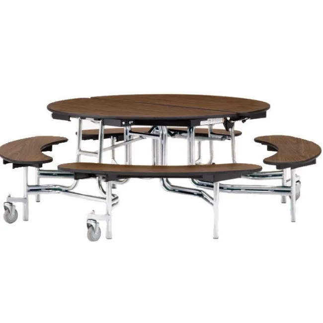 National Public Seating Quick Ship 60'' Round Mobile Bench Cafeteria Table w/ MDF Top, ProtectEdge & Chrome Frame^ Cafeteria|Cafeteria Tables