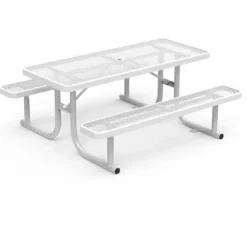 Virco Rectangle Expanded Metal Outdoor Bench with Back^ Picnic Tables|Outdoor Picnic