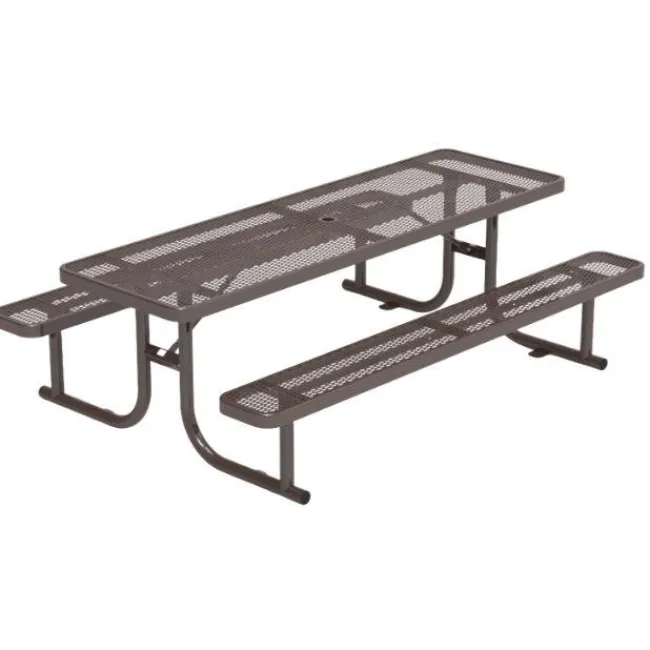 Virco Rectangle Expanded Metal Outdoor Bench with Back^ Picnic Tables|Outdoor Picnic