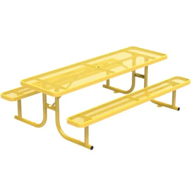 Virco Rectangle Expanded Metal Outdoor Bench with Back^ Picnic Tables|Outdoor Picnic