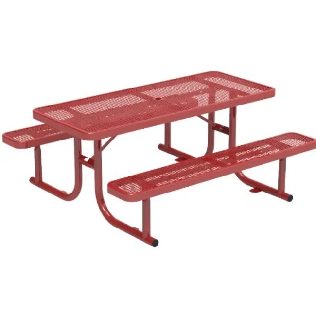 Virco Rectangle Expanded Metal Outdoor Bench with Back^ Picnic Tables|Outdoor Picnic