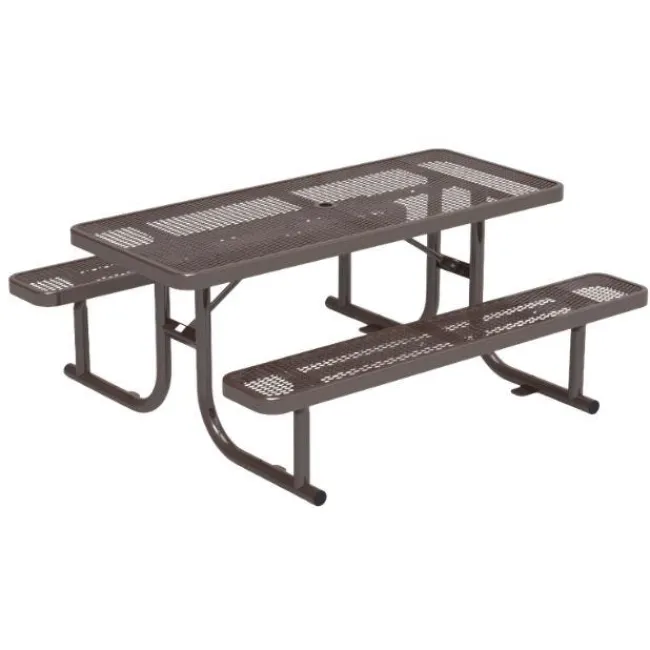 Virco Rectangle Expanded Metal Outdoor Bench with Back^ Picnic Tables|Outdoor Picnic