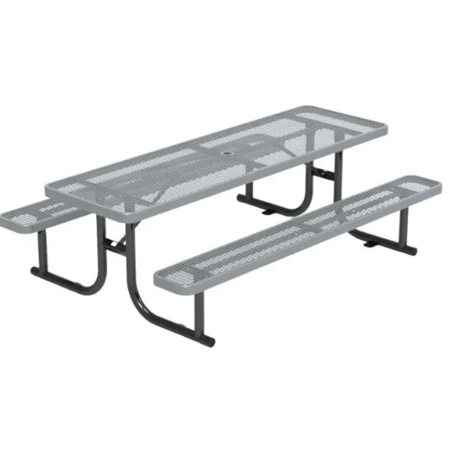 Virco Rectangle Expanded Metal Outdoor Bench with Back^ Picnic Tables|Outdoor Picnic