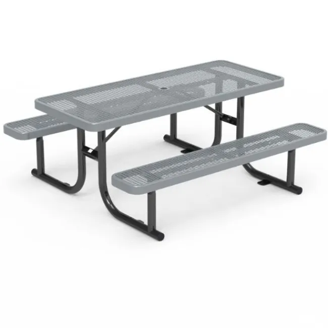 Virco Rectangle Expanded Metal Outdoor Bench with Back^ Picnic Tables|Outdoor Picnic