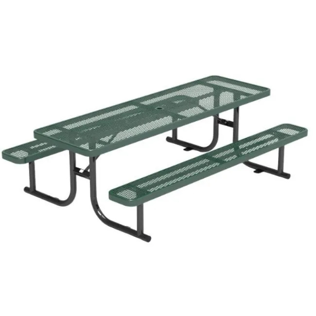 Virco Rectangle Expanded Metal Outdoor Bench with Back^ Picnic Tables|Outdoor Picnic