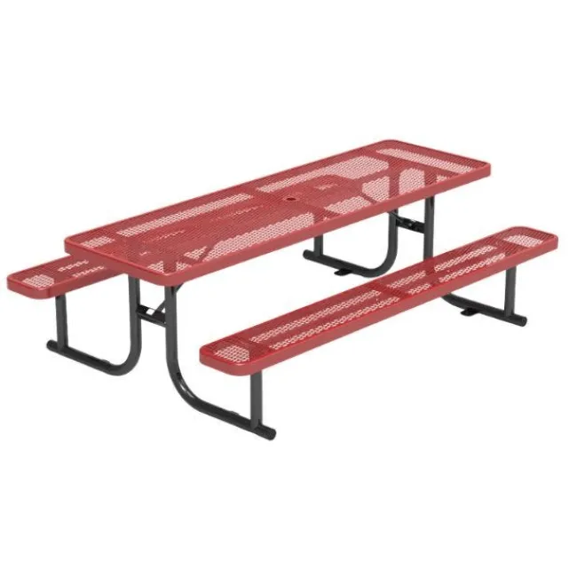 Virco Rectangle Expanded Metal Outdoor Bench with Back^ Picnic Tables|Outdoor Picnic