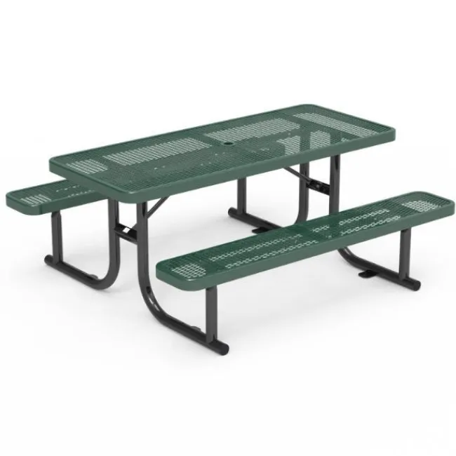 Virco Rectangle Expanded Metal Outdoor Bench with Back^ Picnic Tables|Outdoor Picnic