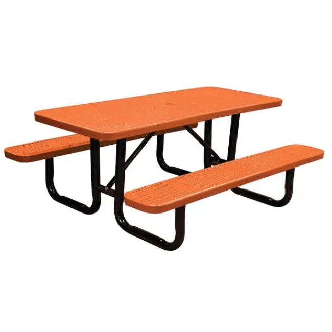 Leisure Craft Rectangle Outdoor Picnic Table with Perforated Metal Frame^ Picnic Tables|Outdoor Picnic