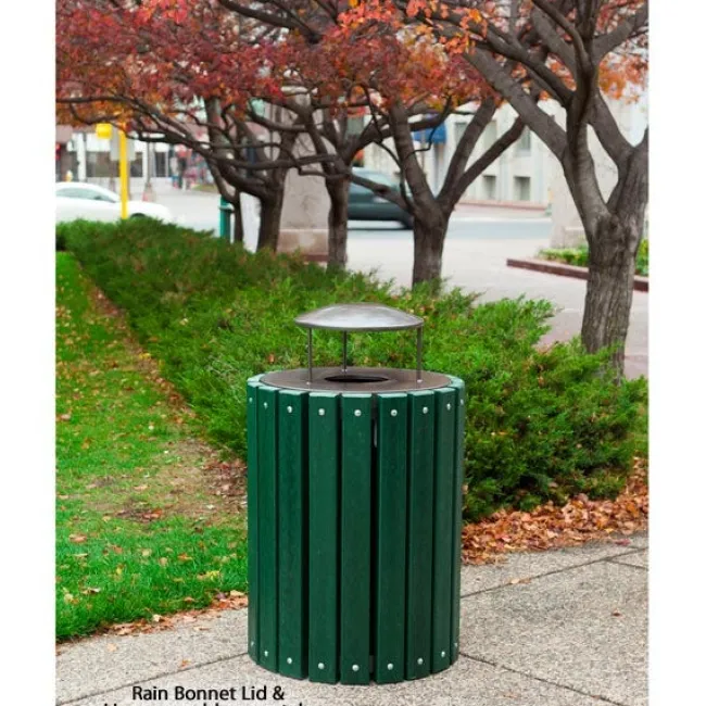 Ultra-Play Recycled Plastic Round Outdoor Trash Receptacle^ Trash & Recycling Bins