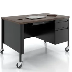 Hirsh Industries Right Hand Mobile Teacher Desk w/ Single Pedestal - 48” W x 30” D^ Teacher Desks|Instructor Desks