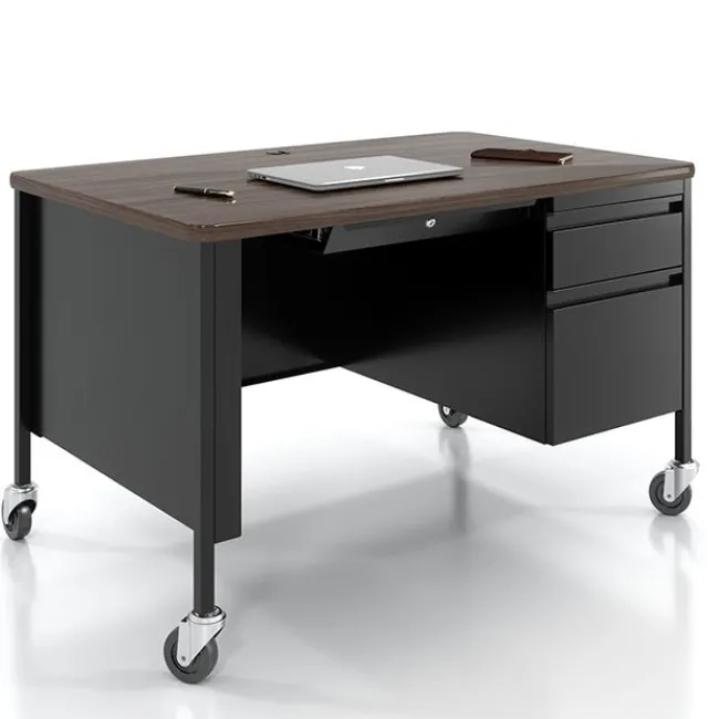Hirsh Industries Right Hand Mobile Teacher Desk w/ Single Pedestal - 48” W x 30” D^ Teacher Desks|Instructor Desks