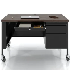 Hirsh Industries Right Hand Mobile Teacher Desk w/ Single Pedestal - 48” W x 30” D^ Teacher Desks|Instructor Desks