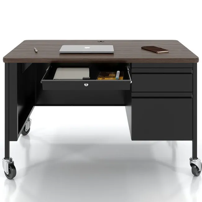 Hirsh Industries Right Hand Mobile Teacher Desk w/ Single Pedestal - 48” W x 30” D^ Teacher Desks|Instructor Desks
