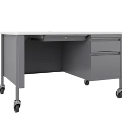 Hirsh Industries Right Hand Mobile Teacher Desk w/ Single Pedestal - 48” W x 30” D^ Teacher Desks|Instructor Desks