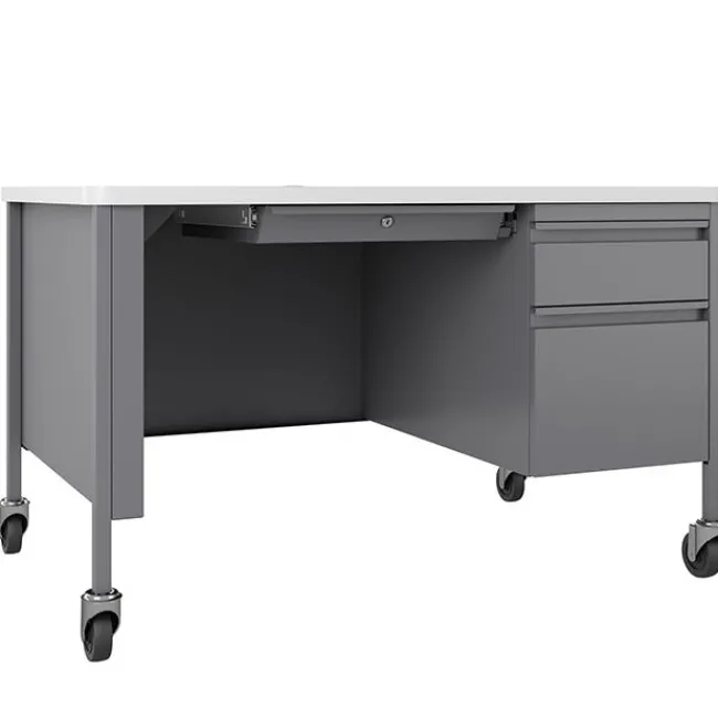Hirsh Industries Right Hand Mobile Teacher Desk w/ Single Pedestal - 48” W x 30” D^ Teacher Desks|Instructor Desks
