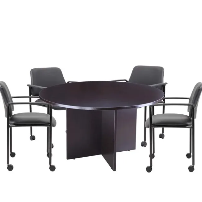 Boss Round Conference Table Set w/ 4 Guest Chairs with Casters^ Conference Table & Chair Packages