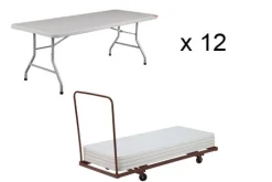National Public Seating Set of 12 Folding Rectangle Tables (30'' x 72'') with Dolly^ Folding Tables & Chairs|Folding