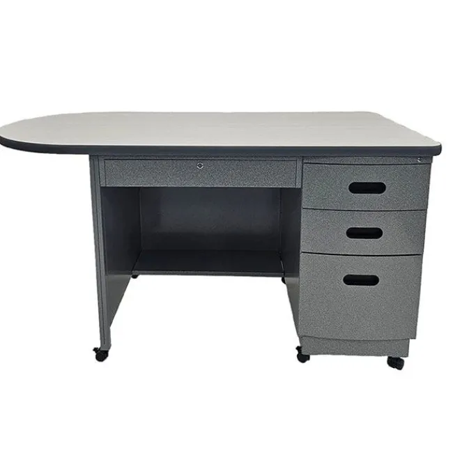 Columbia Sidebar Single Pedestal Teacher Desk with Casters^ Teacher Desks|Instructor Desks