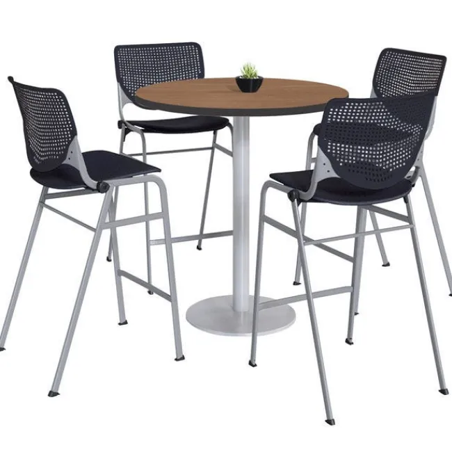 KFI Seating Silver Base Bar Height Cafe Table with Four Kool Barstools by KFI^ Cafe Table & Chair Sets|Breakroom & Café