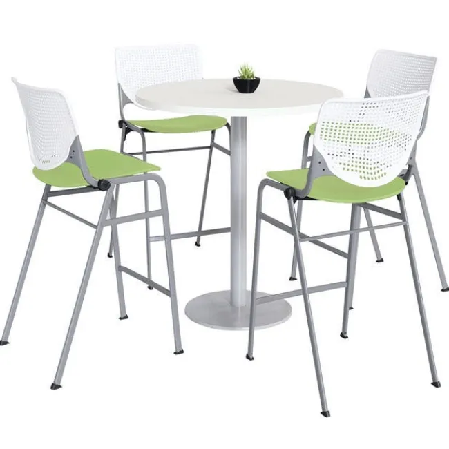 KFI Seating Silver Base Bar Height Cafe Table with Four Kool Barstools by KFI^ Cafe Table & Chair Sets|Breakroom & Café