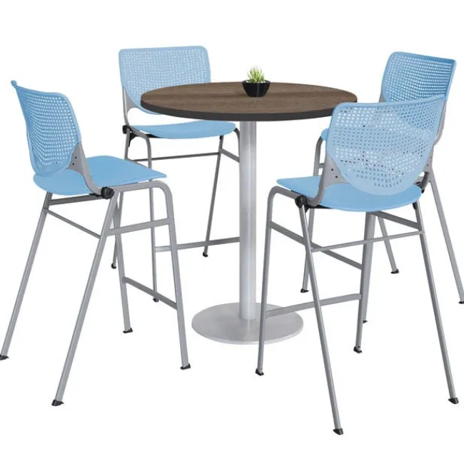 KFI Seating Silver Base Bar Height Cafe Table with Four Kool Barstools by KFI^ Cafe Table & Chair Sets|Breakroom & Café