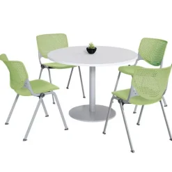 KFI Seating Silver Base Cafe Table with Four Kool Stack Chairs by KFI^ Cafe Table & Chair Sets|Breakroom & Café