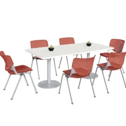 KFI Seating Silver Base Cafe Table with Six Kool Stack Chairs- 36'' X 72'' Rectangle^ Cafe Table & Chair Sets|Conference Table & Chair Packages