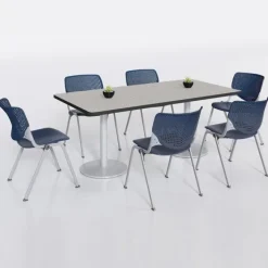 KFI Seating Silver Base Cafe Table with Six Kool Stack Chairs- 36'' X 72'' Rectangle^ Cafe Table & Chair Sets|Conference Table & Chair Packages