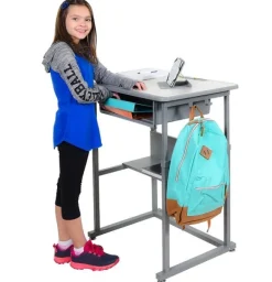 Luxor Sit or Stand Student Desk - Manual^ Stand-Up Student Desks