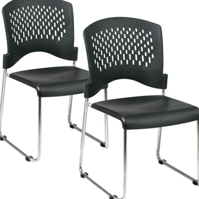 Office Star Sled Base Stack Chair- Set of 2^ Plastic Stacking Chairs
