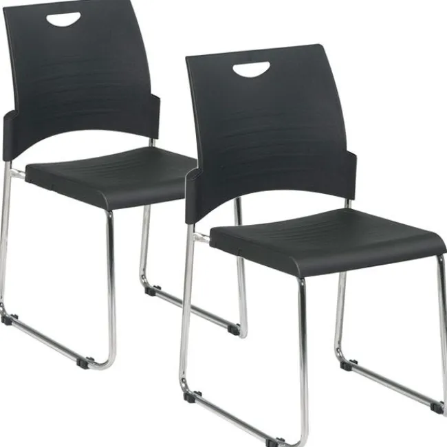 Office Star Sled Base Stack Chair, Set of 2^ Plastic Stacking Chairs