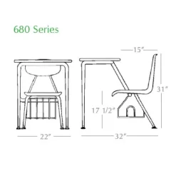 Scholar Craft Solid Plastic Combo Desk w/ Bookbasket - 5/8'' Thick Plastic (17-1/2'' H)^ Combo Chair Desks