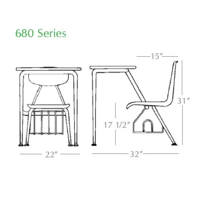 Scholar Craft Solid Plastic Combo Desk w/ Bookbasket - 5/8'' Thick Plastic (17-1/2'' H)^ Combo Chair Desks