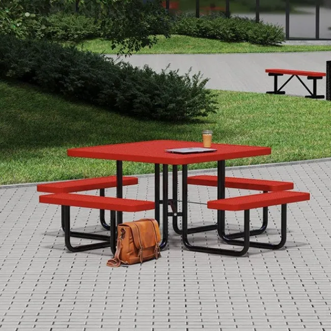 Leisure Craft Square Outdoor Picnic Tables with Expanded Metal Frame^ Picnic Tables|Outdoor Picnic