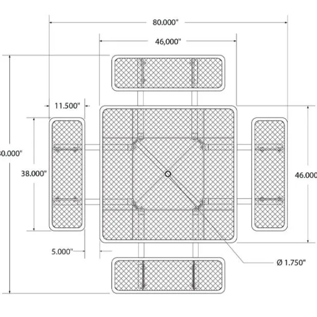 Leisure Craft Square Outdoor Picnic Table with Perforated Metal Frame^ Picnic Tables|Outdoor Picnic