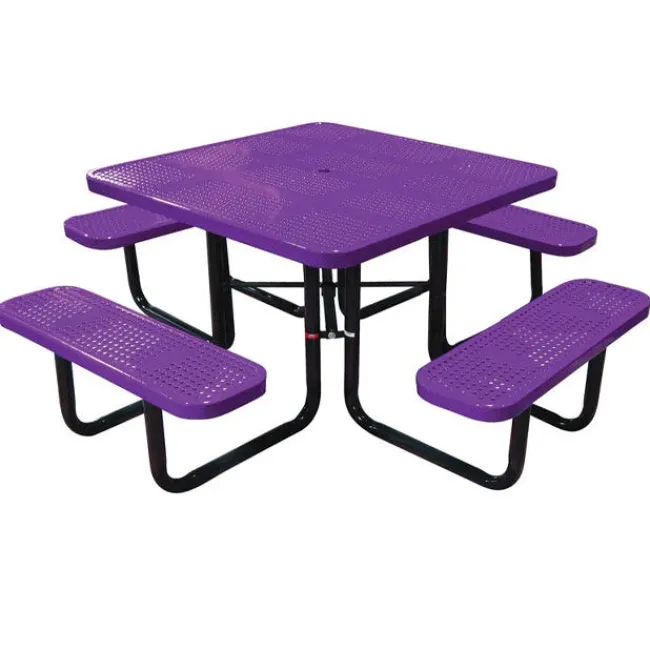 Leisure Craft Square Outdoor Picnic Table with Perforated Metal Frame^ Picnic Tables|Outdoor Picnic