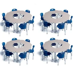 Columbia 24 Student Classroom Package w/ 18"H Omnia Chairs & Hexagon Solid Plastic Desks (5th-Adult)^ Desk & Chair Packages|Classroom Desks & Chairs