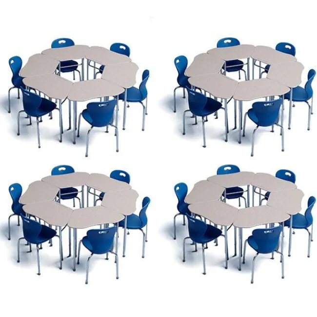 Columbia 24 Student Classroom Package w/ 18"H Omnia Chairs & Hexagon Solid Plastic Desks (5th-Adult)^ Desk & Chair Packages|Classroom Desks & Chairs