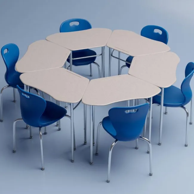 Columbia 24 Student Classroom Package w/ 18"H Omnia Chairs & Hexagon Solid Plastic Desks (5th-Adult)^ Desk & Chair Packages|Classroom Desks & Chairs