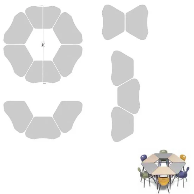 Columbia 12 Student Classroom Package w/ 18"H Omnia Chairs & Hexagon Solid Plastic Desks (5th-Adult)^ Desk & Chair Packages|Classroom Desks & Chairs