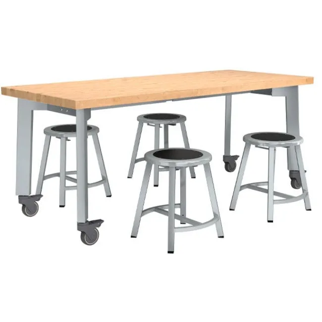 National Public Seating Titan Makerspace Butcher Block Table (30" x 72") with Four Titan Stools (18" H) Package^ Activity Table & Chair Packages|Makerspace & Shop