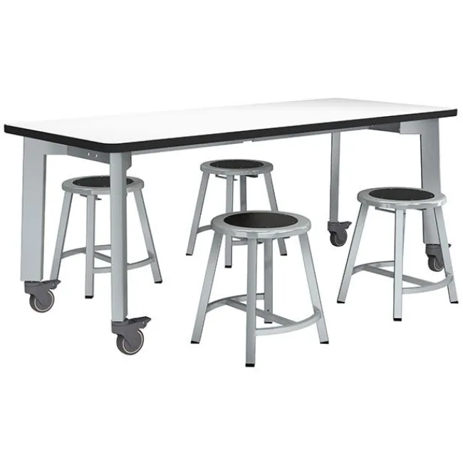 National Public Seating Titan Makerspace Whiteboard Table (30" x 72") with Four Titan Stools (18" H) Package^ Dry Erase