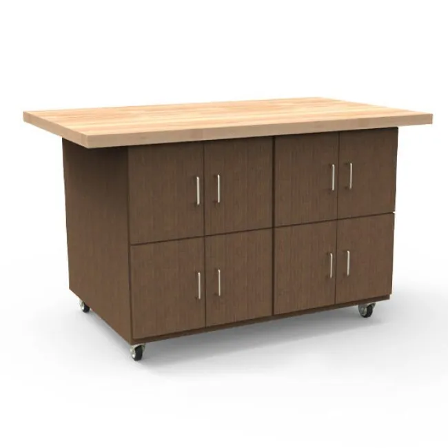 WB Mfg Tomah Fixed Shelves, 1 Divider & 4 Doors Hardwood Top Workstations^ Mobile Lab Units|Makerspace & Shop