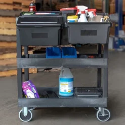 Luxor Triple Shelf XL Utility Cart with Dual Outrigger Bins^ Utility Carts